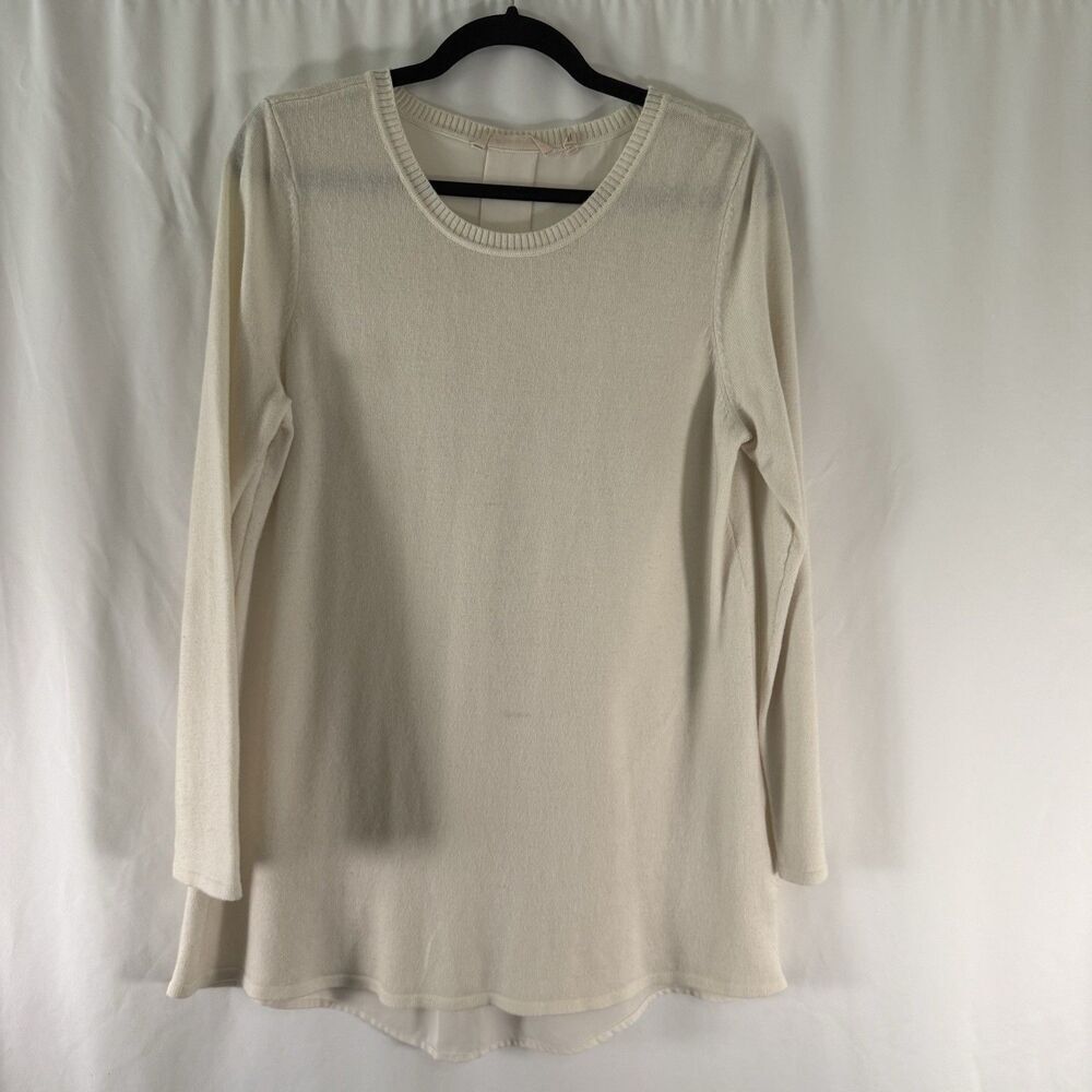 Soft Surroundings Wool Blend Sweater Women's Large White Knit Lined Pullover
